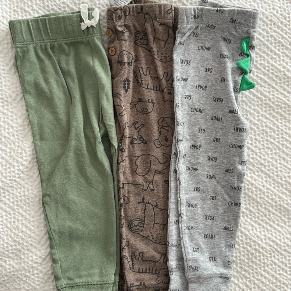Set of Three Baby Pants in Green, Brown, and Gray boy 18-24 months